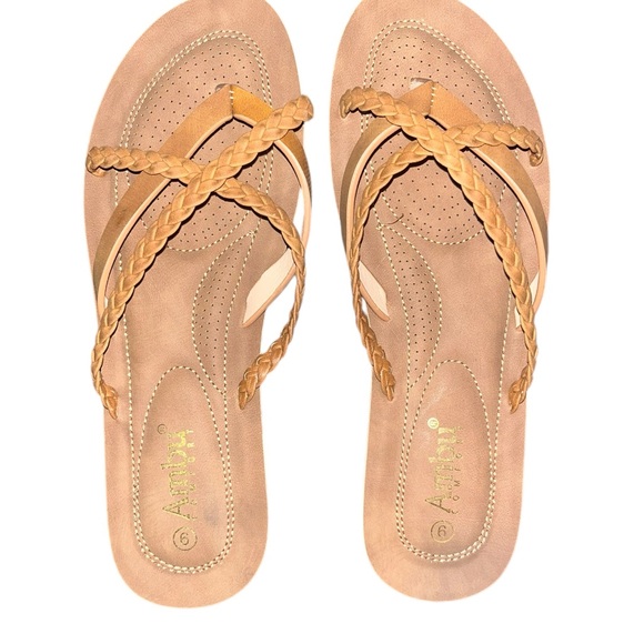 Ambu Shoes - Ambu Women's Tan Flip Flop Sandals Size 6